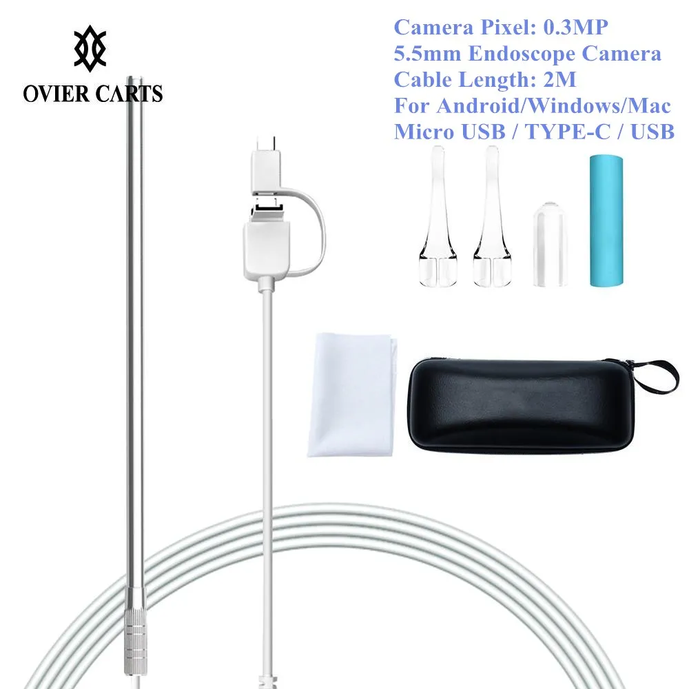 

2M Cable 5.5mm Endoscope Camera 0.3MP Earpick 6 LED Light Visual Ear Spoon Earwax Remover Ear Cleaner 3 Type USB For Android PC