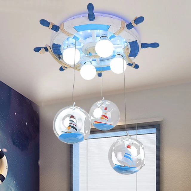 Mediterranean Style Remote Control Boat Rudder Light Children S Mediterranean Style Remote Control Boat Rudder Light Children S Cartoon Led Pendant Lights Boy Bedroom Creative Lighting