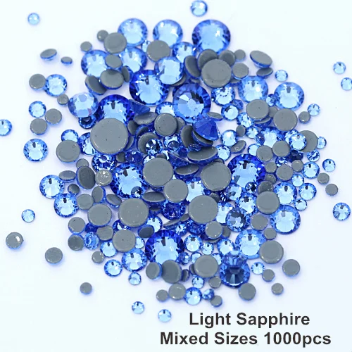 Высокое качество стразы исправление стразы SS6-SS30 смешанные размеры Горячая фиксация стразы железо на камнях 1000 шт./лот украшения для одежды F0050 - Цвет: Light sapphire