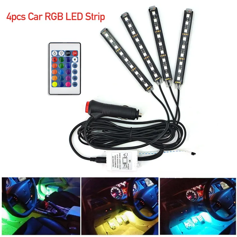 4 шт. 12 В светодиодный светильник для салона автомобиля RGB DRL сигаретный светильник er Music IR APP управление Авто декоративная Гибкая лампа с подсветкой