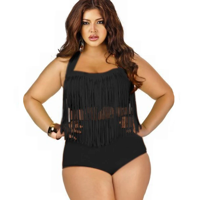 

2019 Plus Size Bikini Sets Women Fringed High Waist Swimwear Beachwear Swimsuit Big Size Brazilian Swimwear 3XL Female