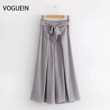 

VOGUEIN New Womens Summer Beach Bow Belt Sexy Split Pants Trousers Solid 3 Colors Wholesale