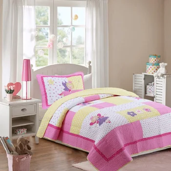 

Kids Quilt Set 2pcs Embroidered Bedspread Applique Cotton Quilts Princess Pink Coverlet Twin Size Girls Bedding Bed Covers