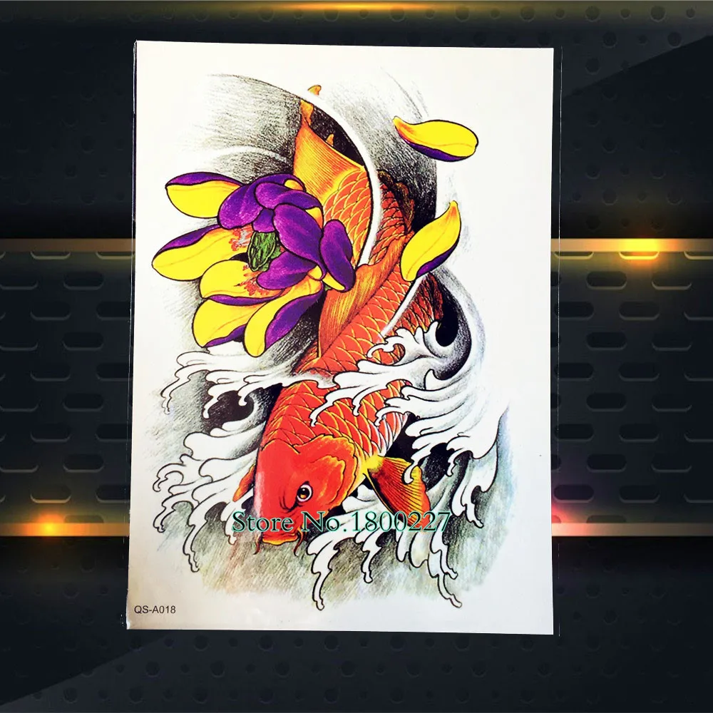 

1PC Big Size Waterproof Fake Removable Tattoo Stickers For Men PQS-A018 Carp Pattern Lotus Design Men Body Art Arm Sleeve Tattoo