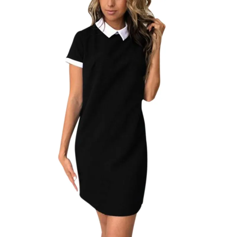 

Women Girls Casual Slim Dress Female Short Sleeve White Collar Cute Fashion Dress Office Lady Work Out Elegant Casual Dresses