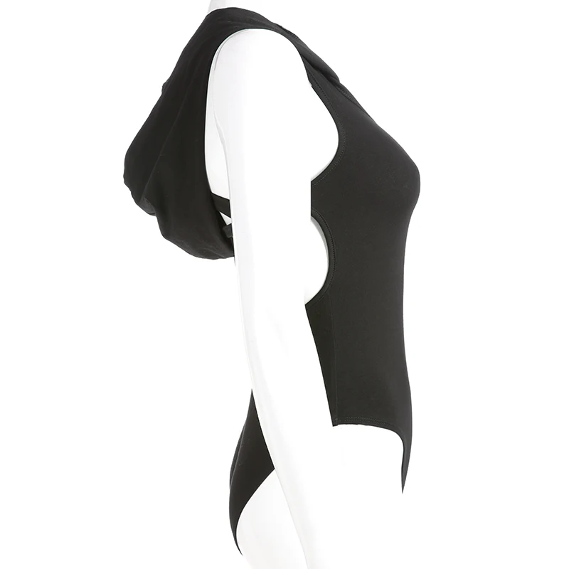 Рапкоптер, женские обтягивающие черные боди с открытой спиной, Сексуальные облегающие боди с капюшоном, модные женские уличные Комбинезоны для тела