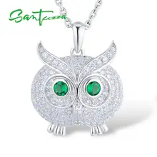 SANTUZZA, серебряные ожерелья, подвески для женщин, подвеска в виде совы, подходит для ожерелья, сверкающий белый CZ, 925 пробы, серебро, модное ювелирное изделие