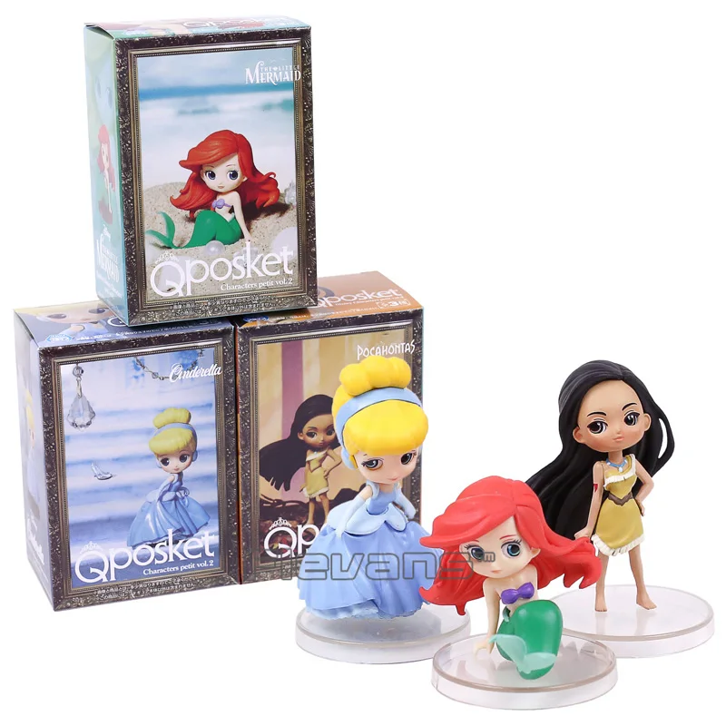 

Q Posket Characters The Little Mermaid Ariel Cinderella Pocahontas PVC Figures Toys Princess Dolls Gifts for Girls 3pcs/set