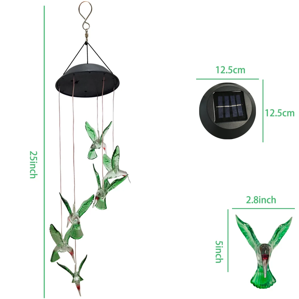 Открытый светодиодный светильник на солнечной батарее, перезаряжаемый ветряной колокольчик, подвесной светильник для сада