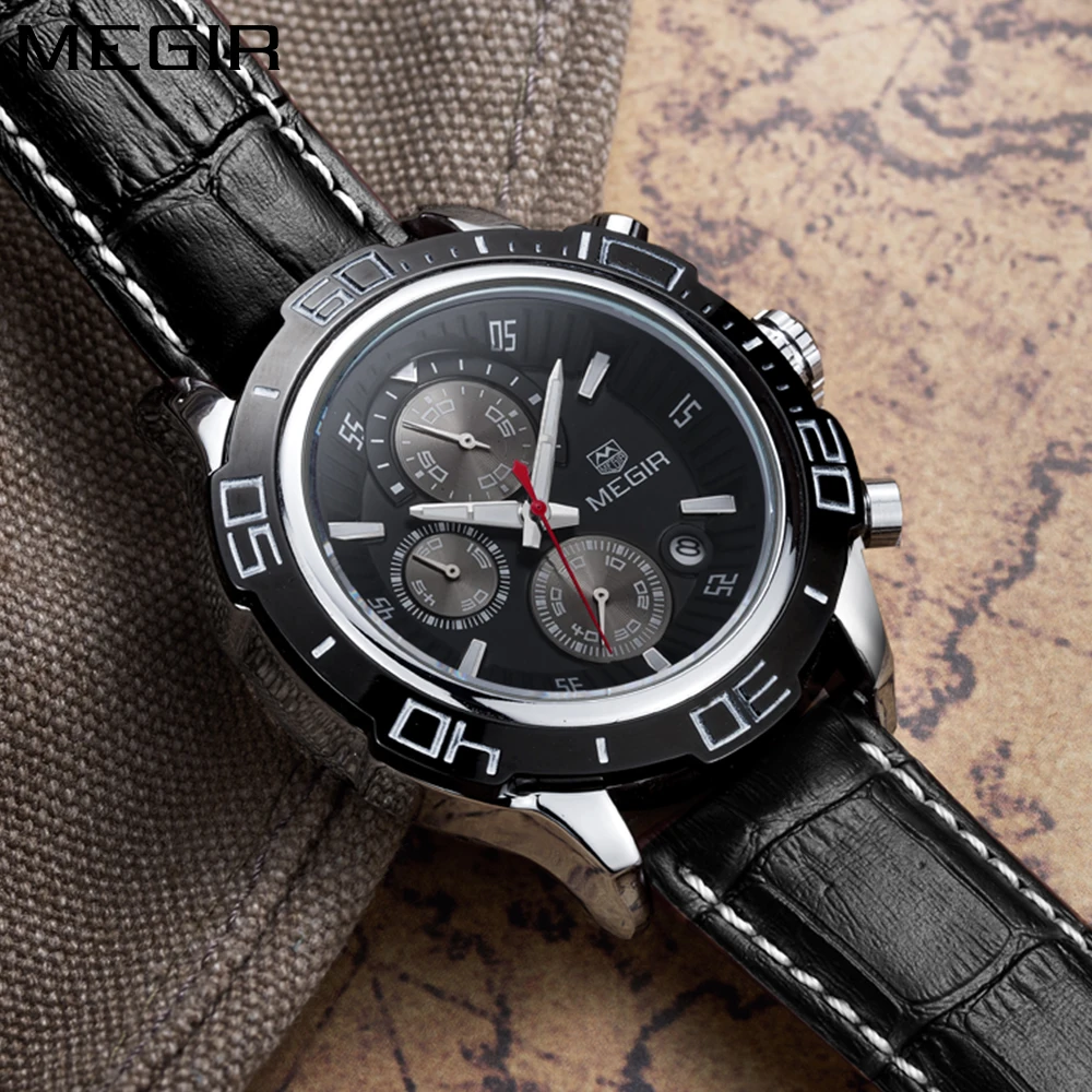 

Megir Fashion mens watches top brand business full steel leather luxury sport watch casual wrist watch clock men reloj hombre