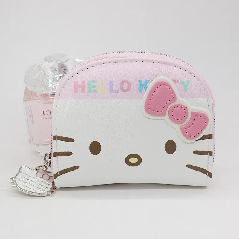 

Free shipping Character business card holder women zipper wallet High quality PU white and pink Hello kitty credit card wallet