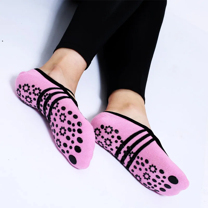 Новые носки-тапочки s для женщин, Нескользящие бандажные хлопковые спортивные носки, женские дышащие Балетные Носки для пилатеса, танцевальные носки-Тапочки