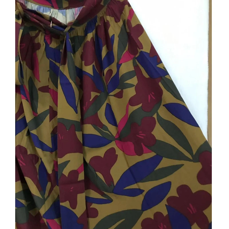 Женская мода шикарная печать лилии jupe линия миди юбка с поясом