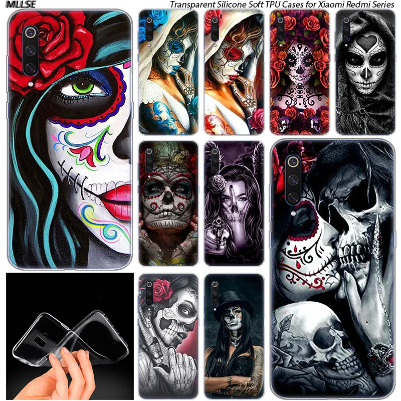 

Catrinas and skull Soft Silicone Case for Xiaomi Pocophone F1 Mi 5X A1 6X A2 8 SE Lite Play Mix3 9 9SE 9T Pro CC9 Cover