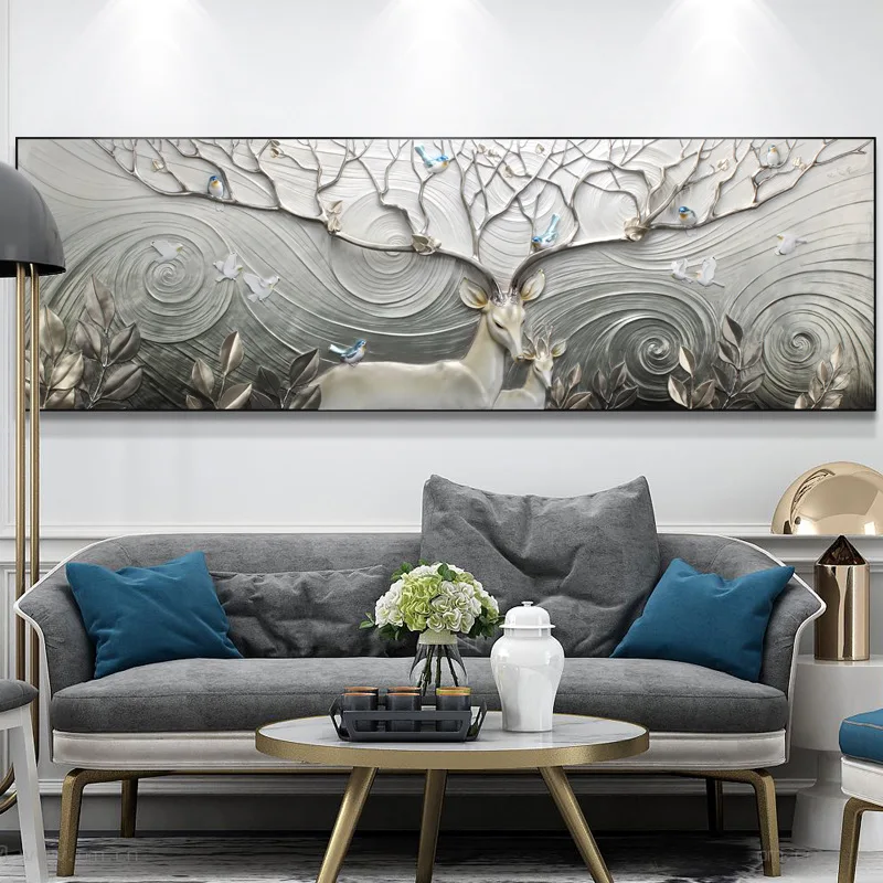 

3D Sculpture Living Room Sofa Background Wall Decorative Painting Horizontal Version Of 3D Relief Painting Modern Resin Frame