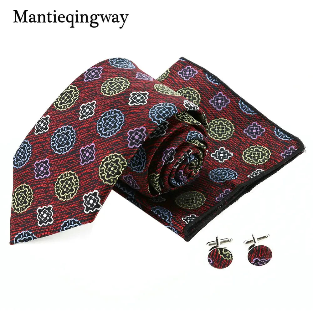 102 Mantieqingway 60 цветов полиэфирный галстук Gravata платок Запонки Наборы Пейсли Цветочный Свадебный галстук набор для мужчин Hanky набор - Цвет: 102