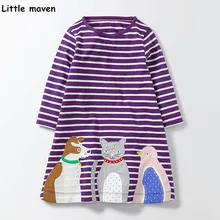 Little maven/Детские платья для девочек; осенняя одежда для маленьких девочек; Хлопковое платье трапециевидной формы в полоску с вышитыми птицами; S0270