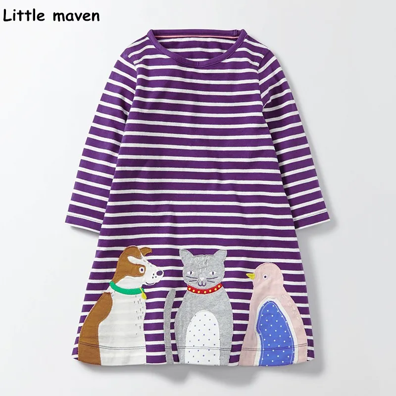 Little maven/Детские платья для девочек осенняя одежда маленьких Хлопковое