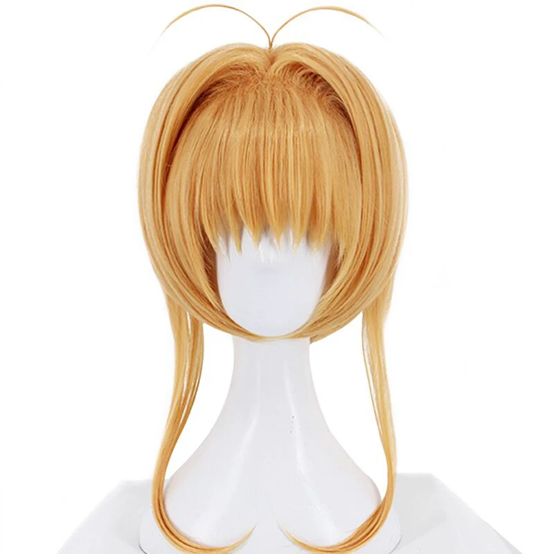 

Hair Cap+ New Short Blonde Wigs Card Captor Sakura Clear Card Kinomoto Costume Synthetic Cosplay Wig For Women