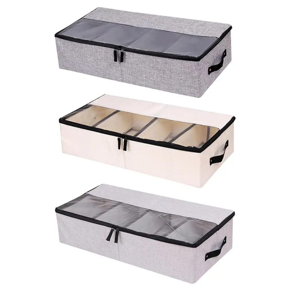 

Foldable Compartment Shoe Box Storage Bag Thick Fabric Transparent Dust-proof Bed Bottom Shoe Storage Box Three-layer Partition