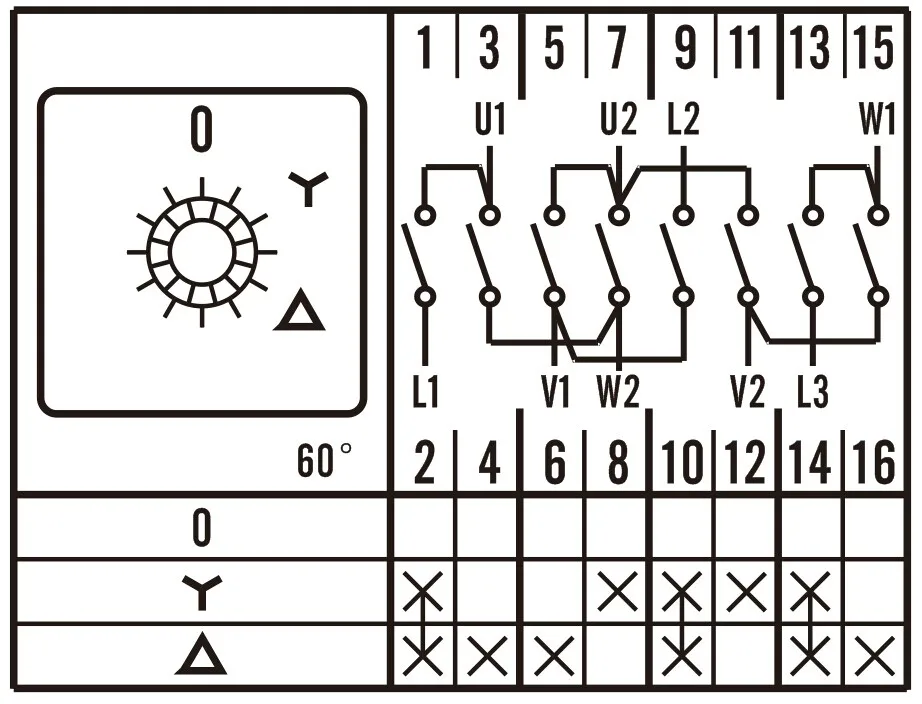 32A Cam Switch 0-Y-D STAR DELTA 16 терминалов с навесным замком(CE, TUV