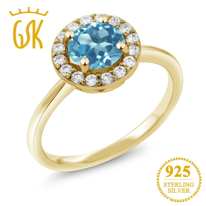 GemStoneKing 18K желтое Позолоченное серебряное кольцо Halo 1 60 Ct Круглый Природный