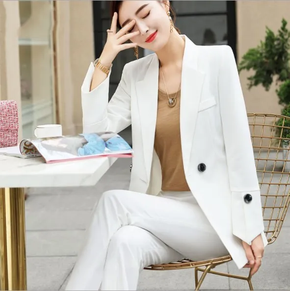 Womens Black White Pant Suit for Women Wide Leg Trouser Suit Plus Size Ladies Work Wear Pants Suits Formal Wedding Pantsuit