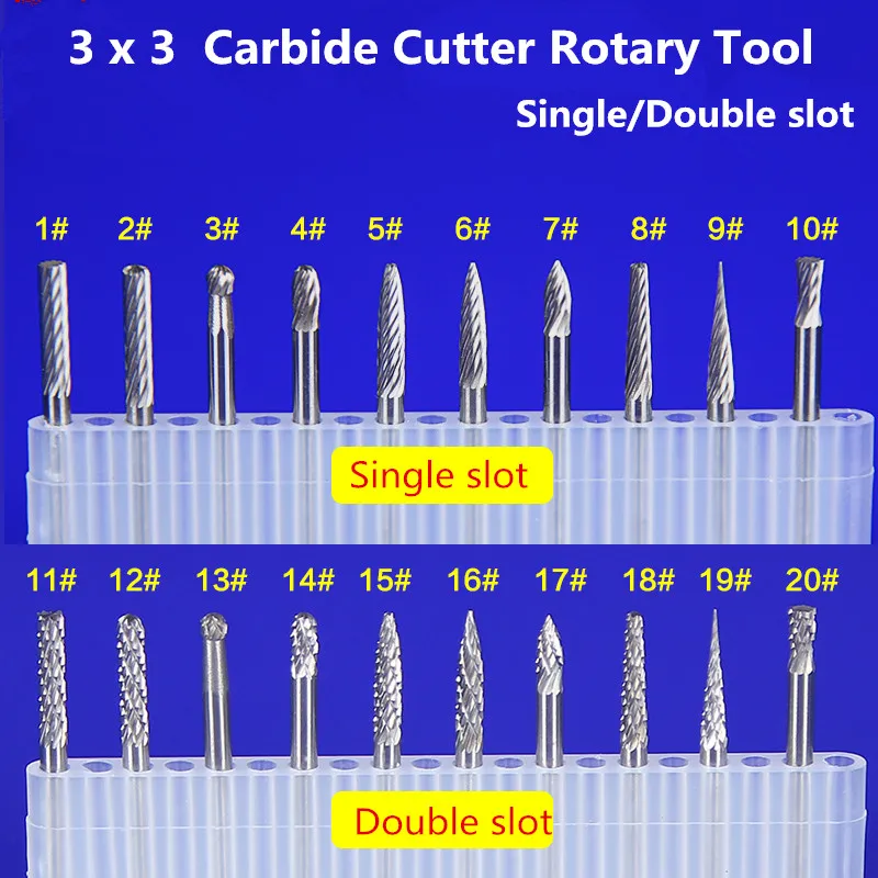 3x3 хвостовик карбида вольфрама фреза роторный инструмент один/двойной слот Алмазная резка роторный дремель инструменты электрический шлифовальный