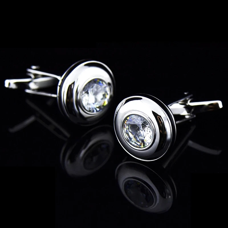 

Bridegroom Wedding Evening Party Business French Shirts Cuff Links Silvery Cufflinks White Clear Crystal Cufflink With Gift Bag