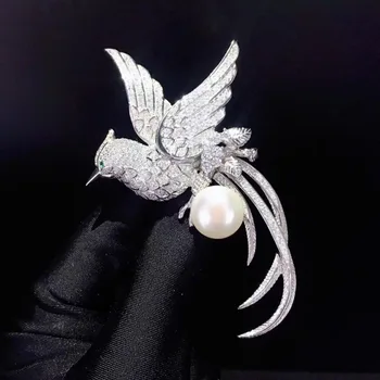 

natural fresh water pearl brooch 11-12MM phoenix brooch pins fine women jewelry free shipping