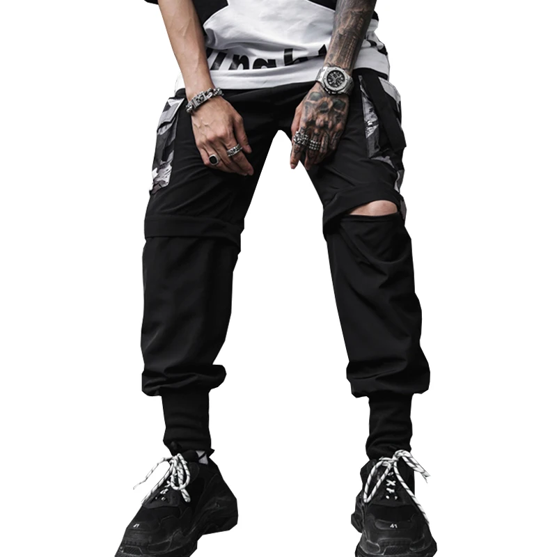 

2019 Height Street Cotton Camo Cargo Pants Men With Ribbons Streetwear Joggers Detachable Leg Sweatpants Drop Shipping ABZ260