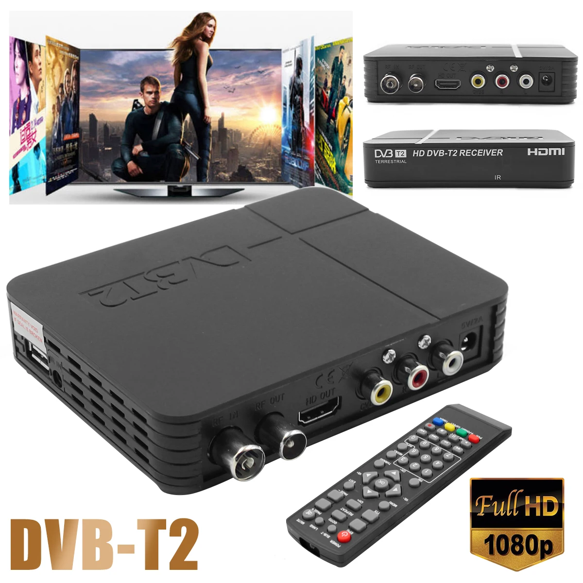 

DVB-T2 H.264 TV Satellite Receiver HD 1080P Video Broadcasting Set Top Box+Cable+Remote Control+EU Plug Power Adapter Mayitr