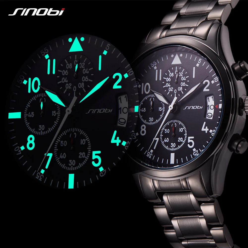 SINOBI Watches Men Waterproof Stainless Steel Luxury Pilot Wrist Watches Chronograph Date Sport Diver Quartz Watch Montre Homme SINOBI Watches Men Waterproof Stainless Steel Luxury Pilot Wrist Watches Chronograph Date Sport Diver Quartz Watch Montre Homme