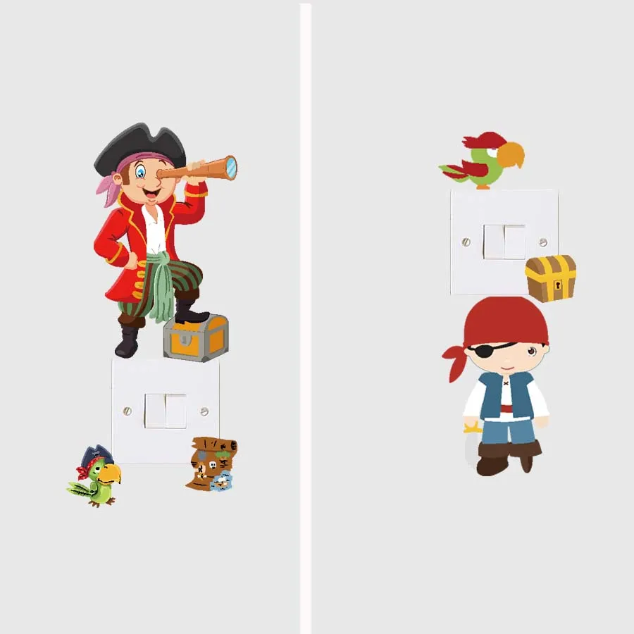 US $2 45 OFF Pirate Light Switch Wall Stickers Funny Cartoon Treasure Chest Parrot Decals Nordic Kids Bedroom Removable Waterproof Decoration Wall