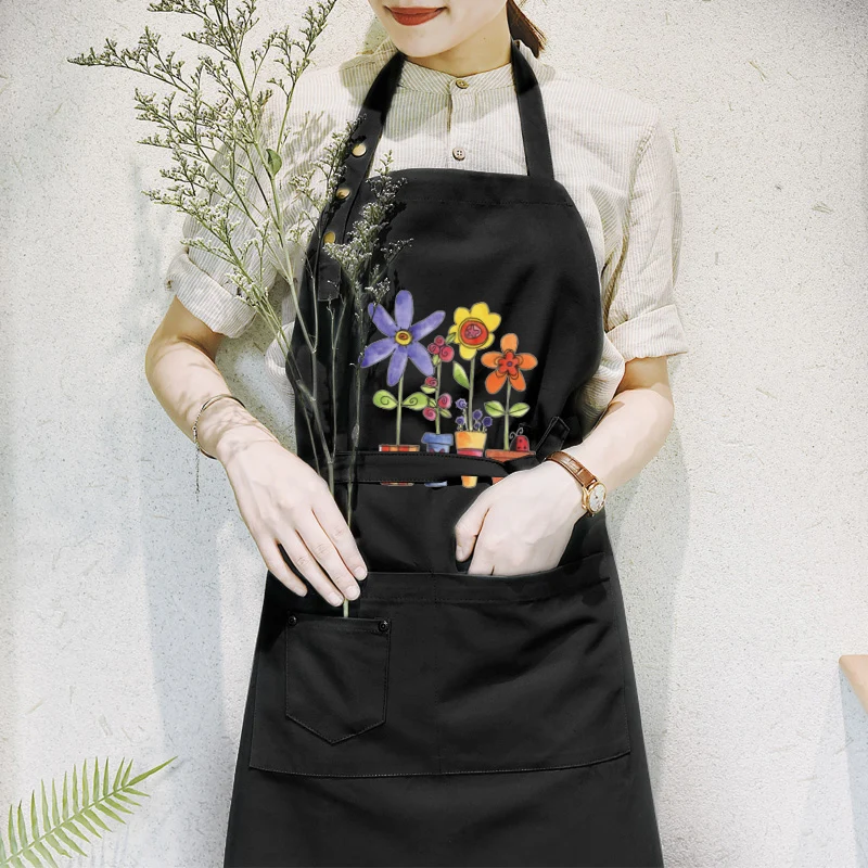 

Creative apron tea shop cotton manicure overalls female waterproof kitchen florist apron