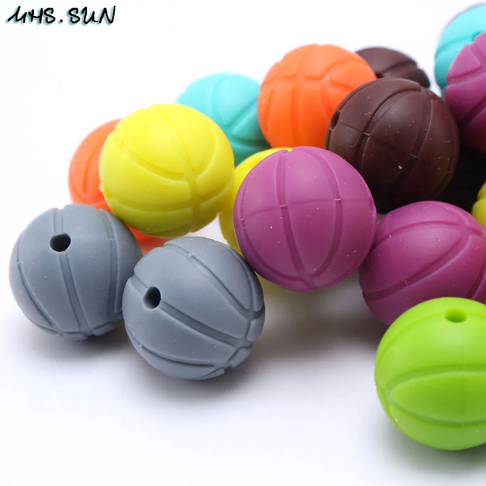 

MHS.SUN Newest baby teething silicone beads 16mm basketball shape silicone beads 100% food grade chewable in kid teethers