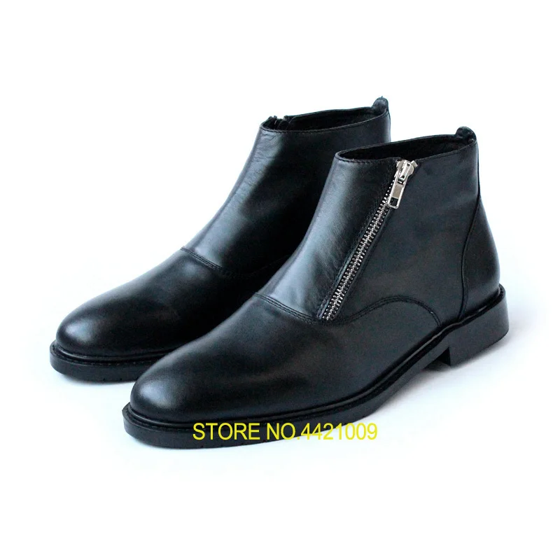 

Simple Type Black Ankle Boots High Quality Handmade Side Zipper Short Booties Real Cowhide Leather Chelsea Boots