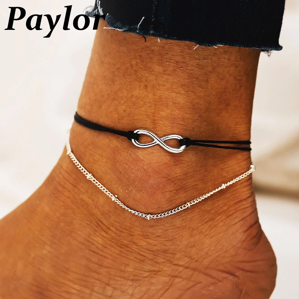 Paylor Винтажный серебряный ножной браслет женские бусинки звено богемное Шевроле подвеска Бохо Ювелирные изделия Бесконечность лодыжки браслеты для женщин