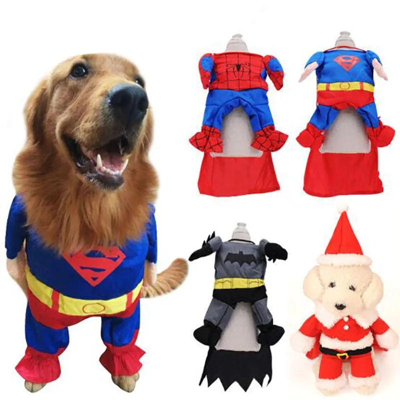 Новинка, хлопковый костюм супермена для домашних животных, одежда, забавная крутая Одежда для кошек, две ноги, одежда с героями мультфильмов