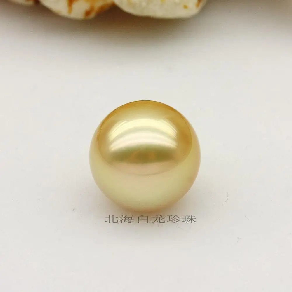 

free shipping Huge 13mm natural south sea genuine gold round loose pearl undrilled