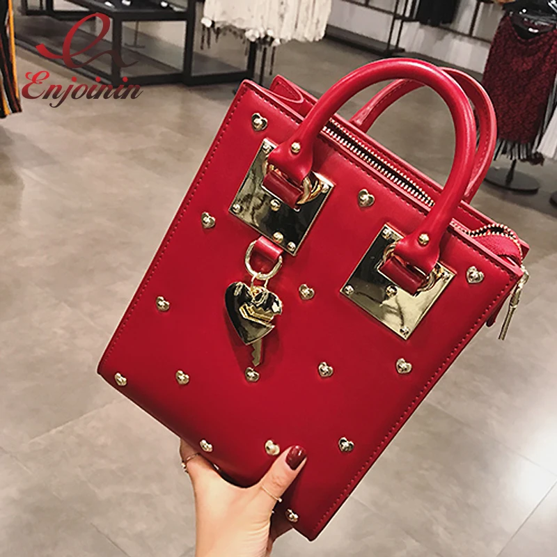 New style designer metal heart-shaped decoration pu leather ladies handbag shoulder bag totes flap crossbody messenger bag pouch