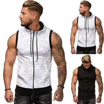 

Mens Vest 2019 new Men's Spot vest Lightweight Patchwork Sleeveless Contrast Hoodie