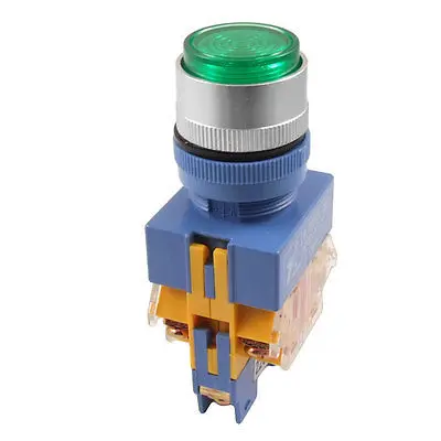 

AC 220V Light Illuminated Green Latching Push Button Switch Lock DPST 1 NO 1 NC