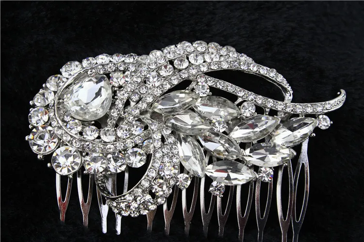   Art Deco Wave Bridal Hair Side Comb Clear Austrian Crystal (2)