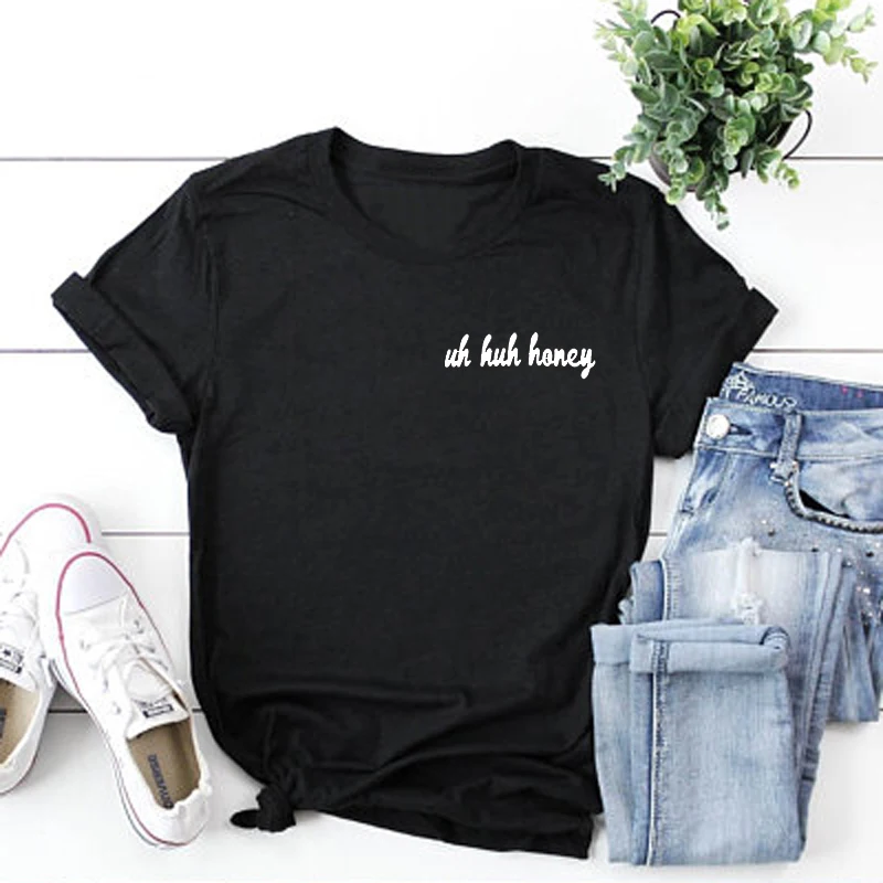 Футболка с карманом Uh EH Honey модные футболки Moletom Tumblr в Instagram графическим рисунком