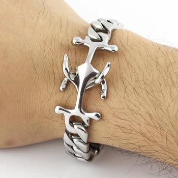 

stately steel jewelry High Polishing Silver Cuba Cast Metal Bracelet Bangle Men's Boy's Jewerly 316L Stainless Steel 23cm*11mm