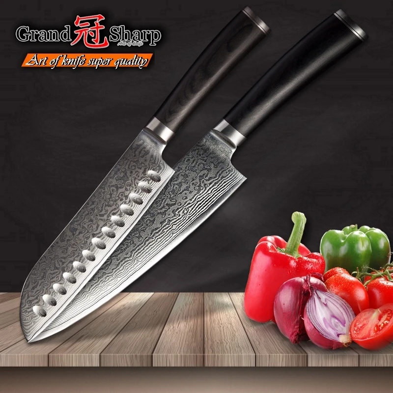 GRANDSHARP набор ножей из дамасской стали 2 шт. шеф-повара кухонные ножи santoku vg10 японский Дамасская сталь ножей шеф-повара Пособия по кулинарии инструменты