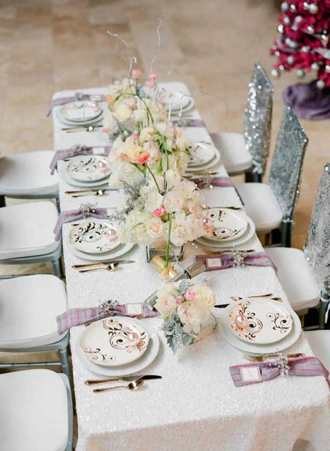 

B·Y Tablecloth 90x132in Sequin Tablecloth Rectangular Embroidered Sequin Table Cover Whitefor Wedding Party Christmas Decor -63