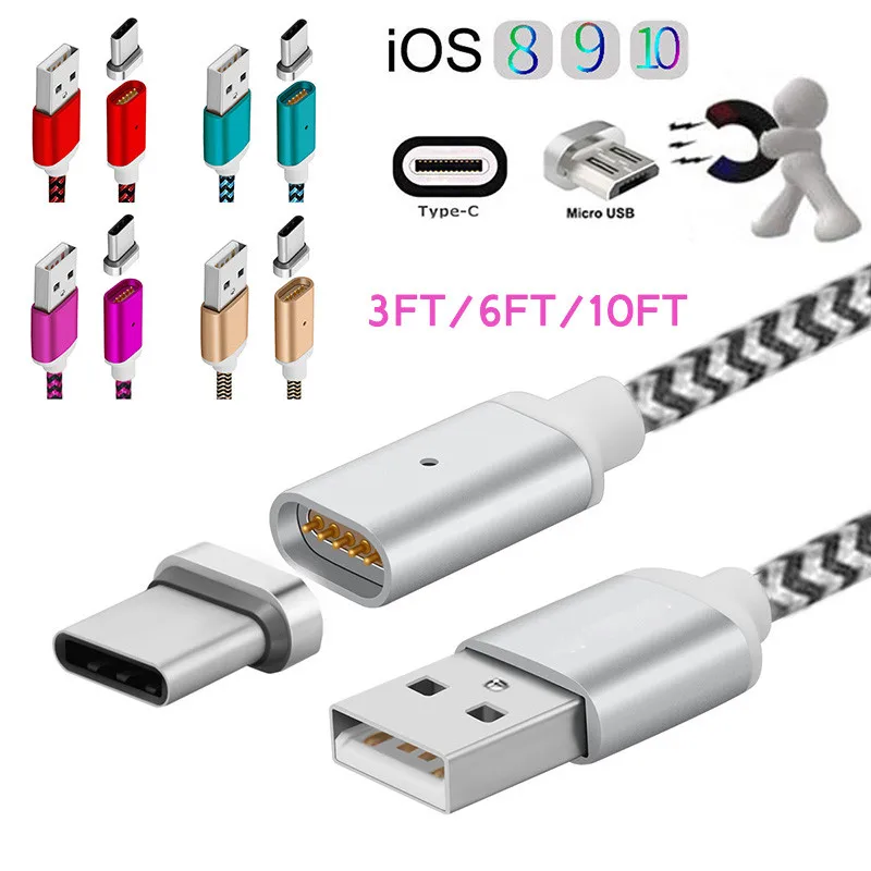 3FT-10FT 2.4A USB Micro USB/Type C/IOS Магнитный кабель адаптер для Samsung S6 S7 S8 Note 8 LG V30 iPhone x 7 6 Plus |