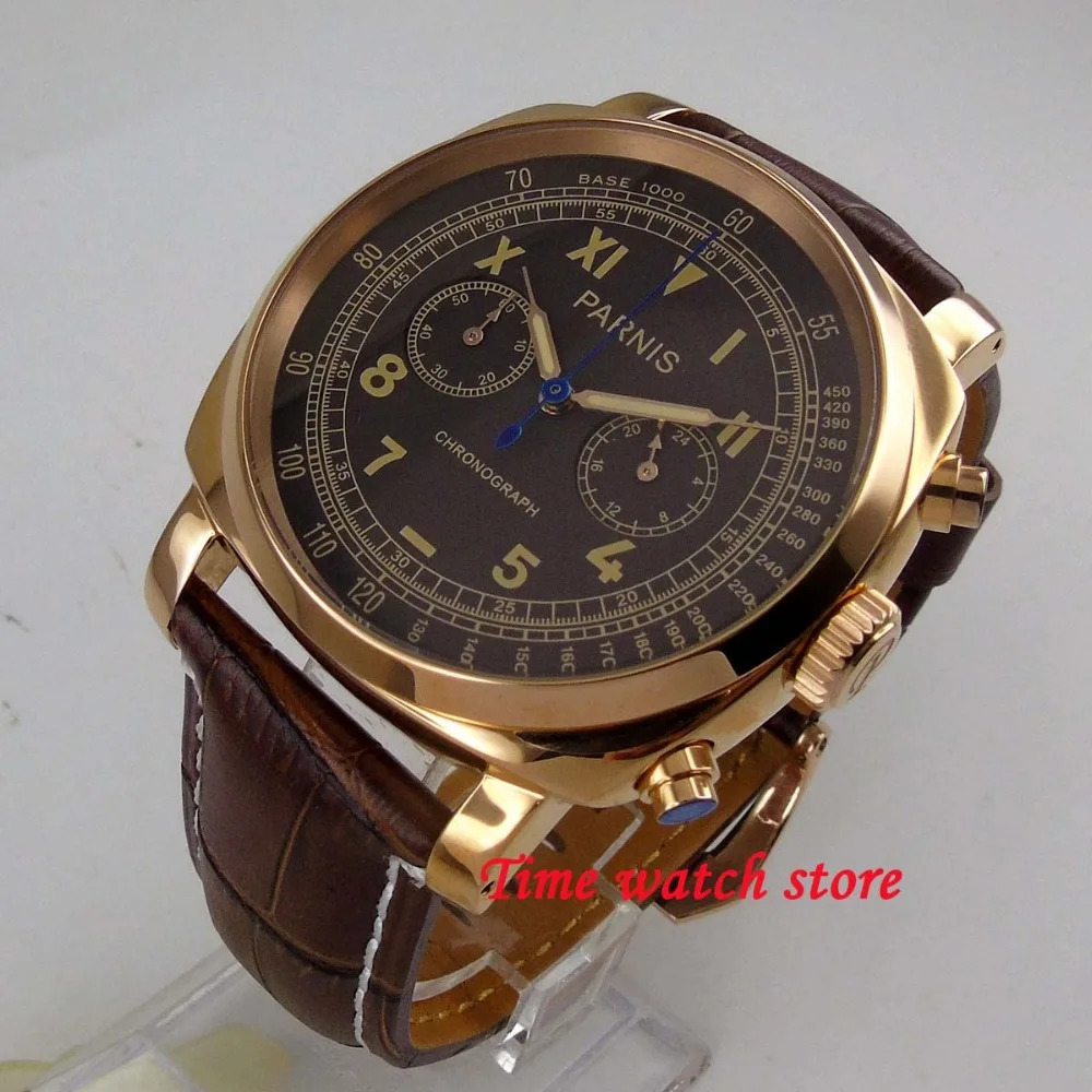 Роскошные мужские часы Parnis 44 мм золотой чехол кофейный циферблат полный